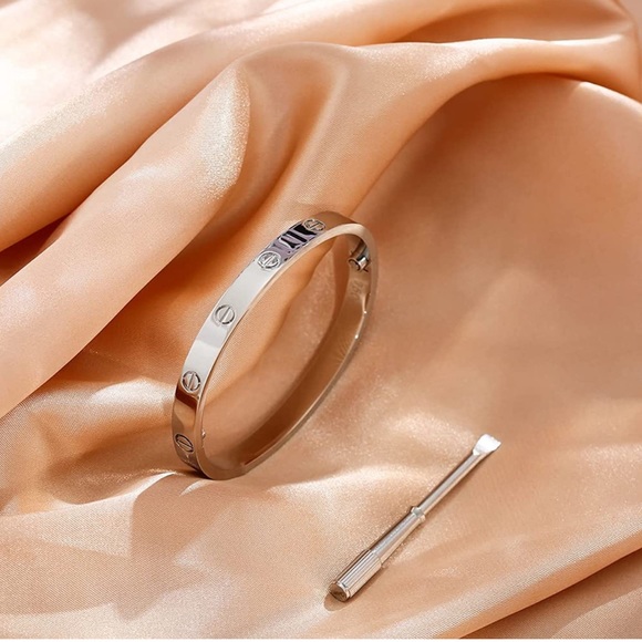 Screw Cuff Bangle Bracelet in Silver - Picture 2 of 11